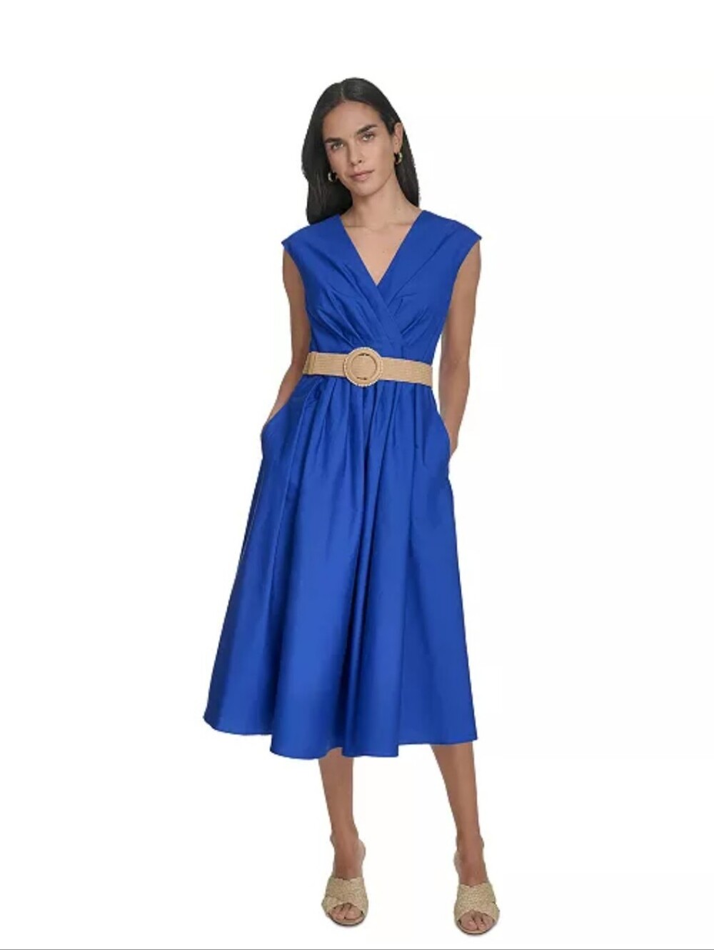 NWT Jessica Howard Royal Blue Sleeveless Wrap Midi Dress Petite 4P No Belt